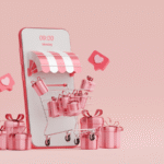 Pink background, Phone with gifts